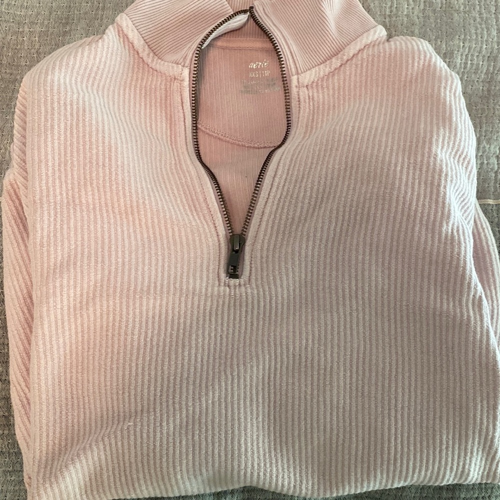 American Eagle oversized quarter zip ribbed sweater size XXS